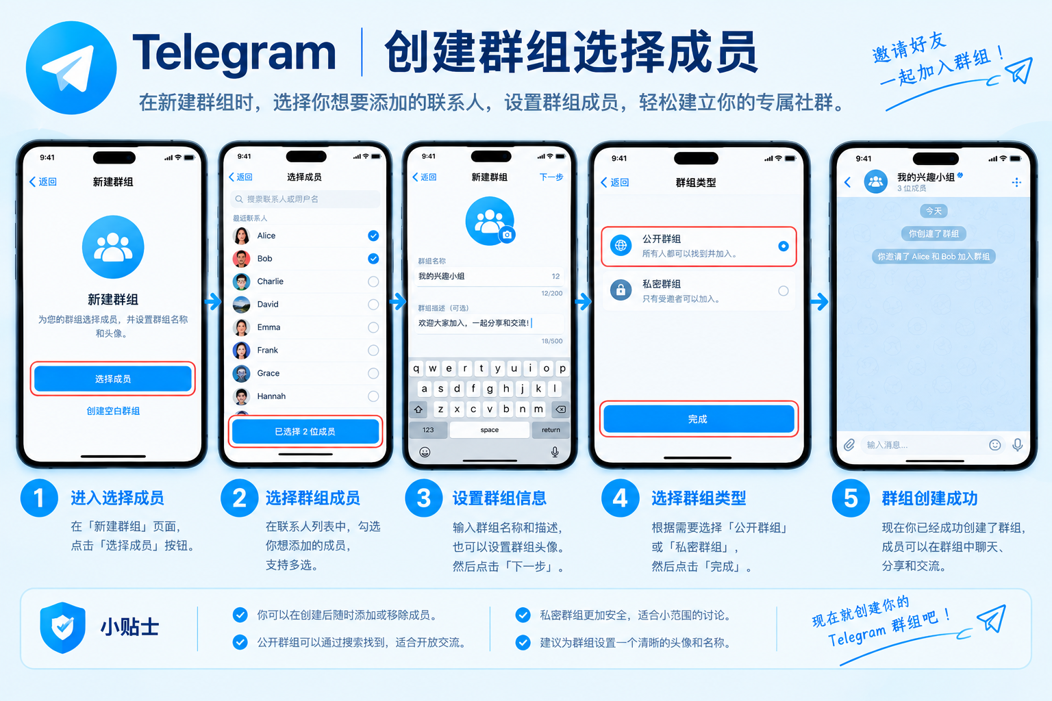 Telegram创建群组选择成员