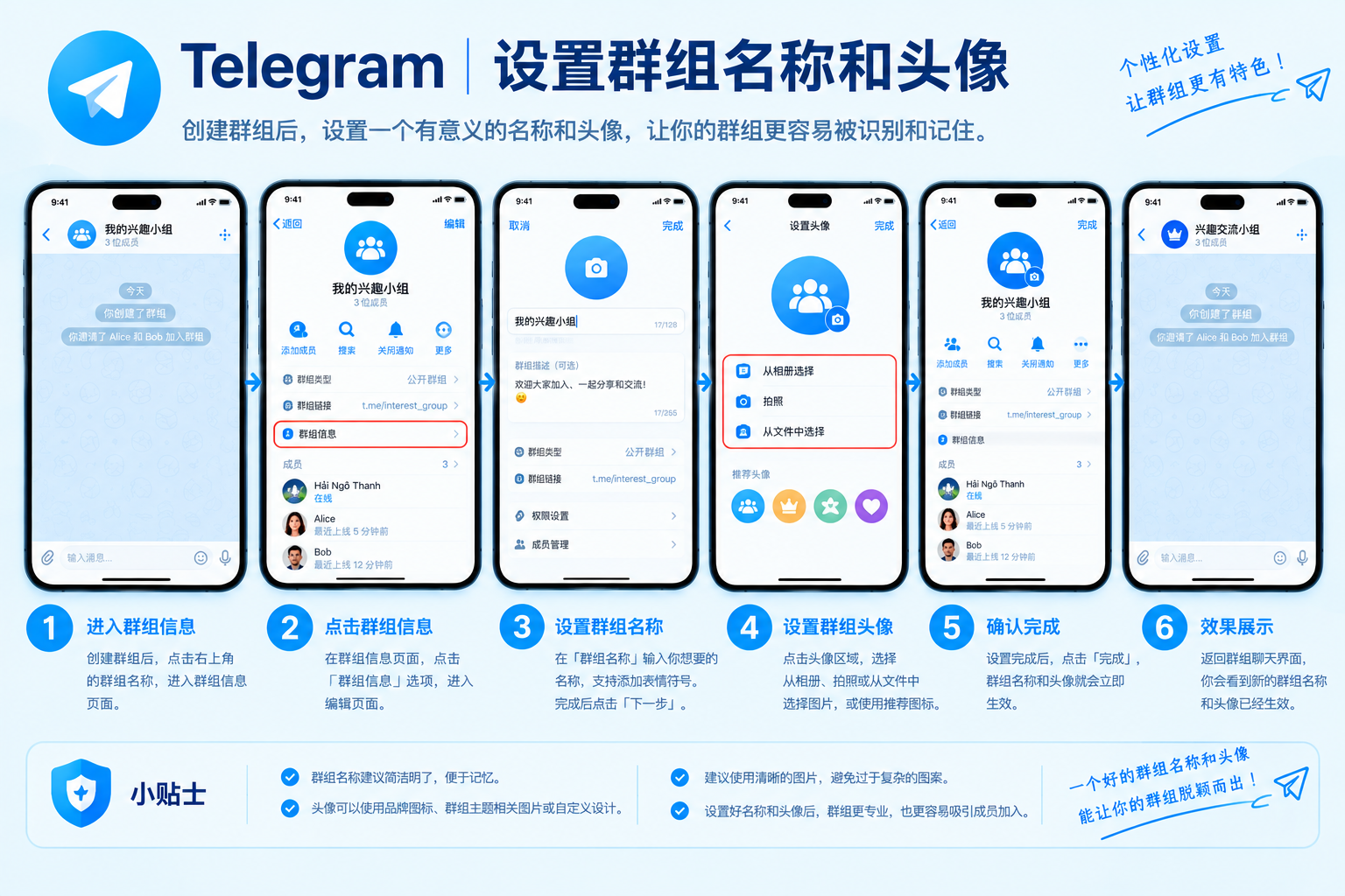 Telegram设置群组名称和头像