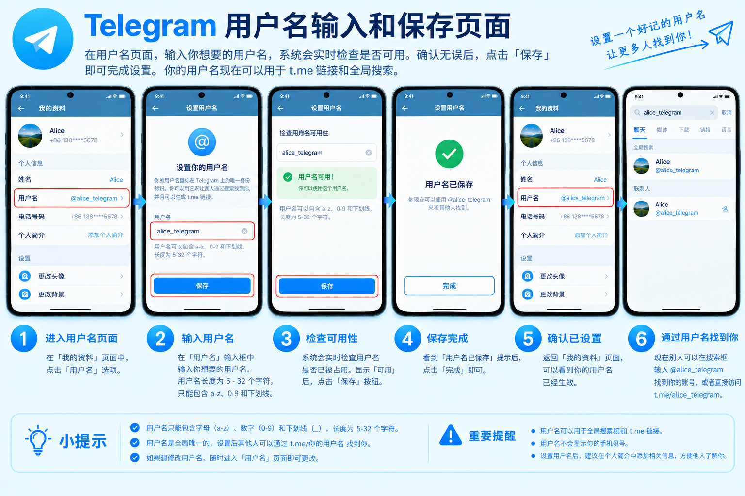 Telegram用户名输入和保存页面